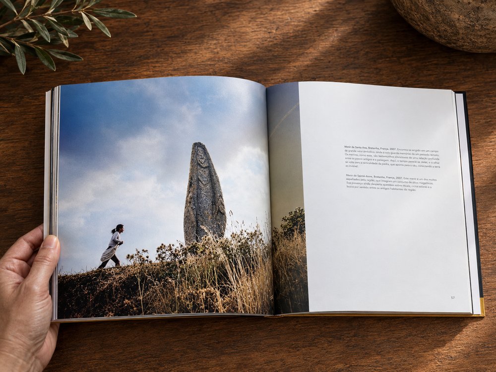 Página do livro Arqueologia do Sagrado — Menir de Santa Ana, Bretanha