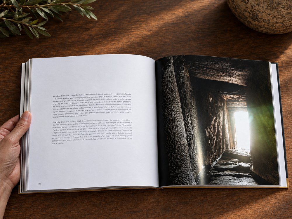 Página do livro Arqueologia do Sagrado — Gavrinis, Bretanha